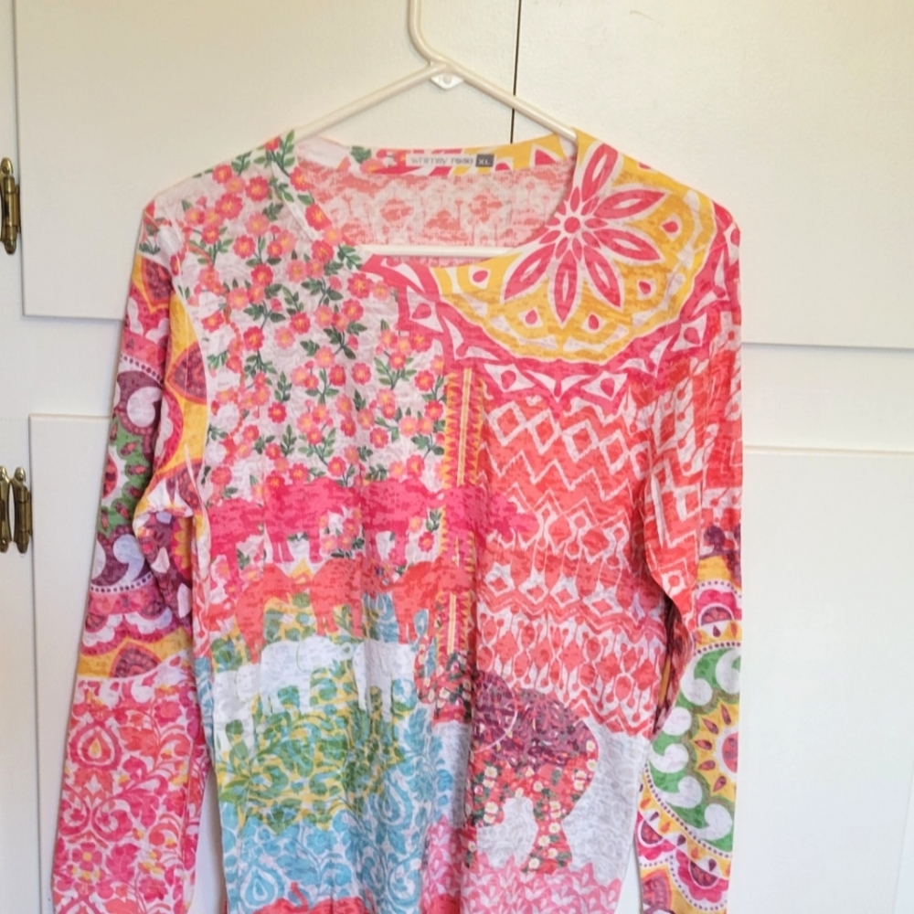 Whimsey Rose Long sleeve Cotton Ekephant Print Tee XL